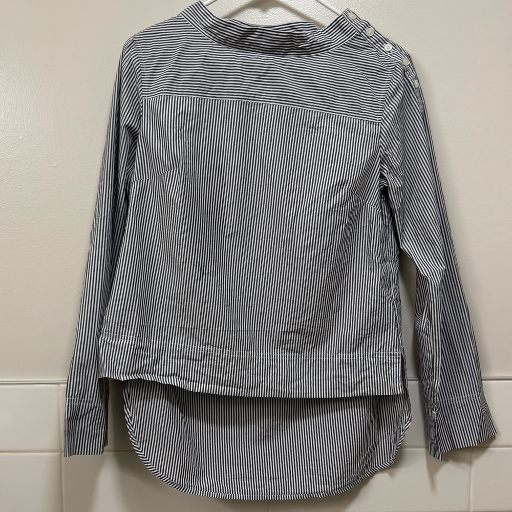 J.Crew Funnel Neck Black and White Striped Blouse